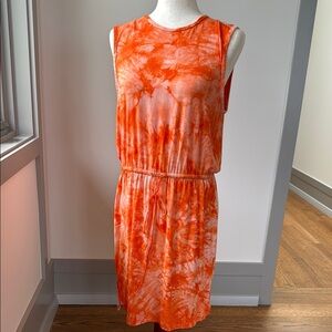 Calvin Klein Orange White Sleeveless Sundress Midi
